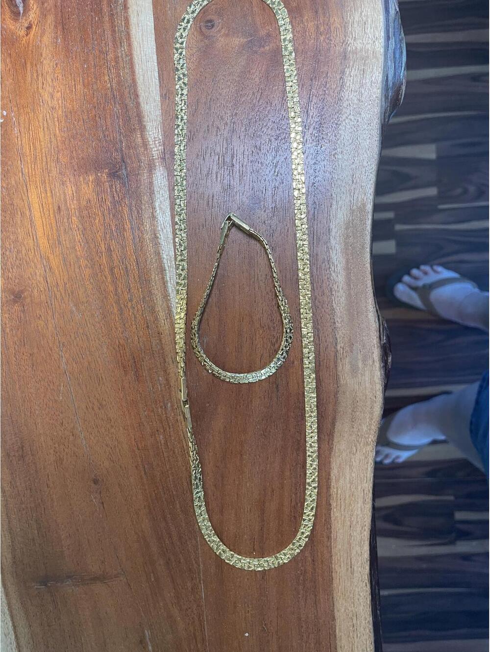 Gold toned Herringbone Chain Necklace Set - Elegant Design